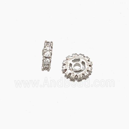 Copper Heishi Spacer Beads Pave Zirconia Platinum Plated