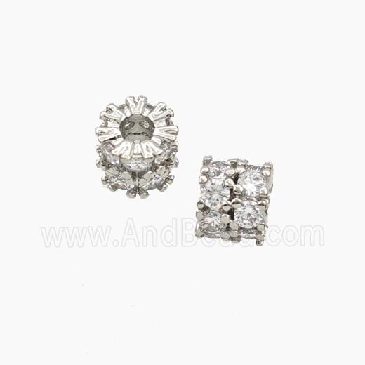 Copper Tube Beads Pave Zirconia Platinum Plated