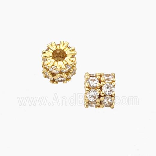 Copper Tube Beads Pave Zirconia Gold Plated