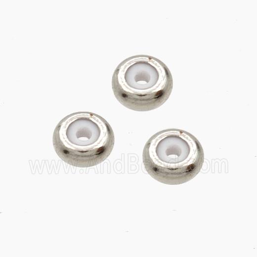 Copper Rondelle Stoper Beads With Rubber Smooth Platinum Plated