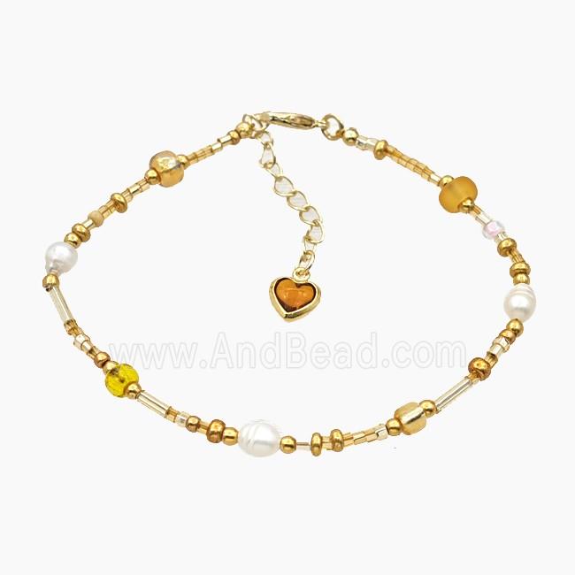 Seed Glass Bracelets With Pearl Adjustable