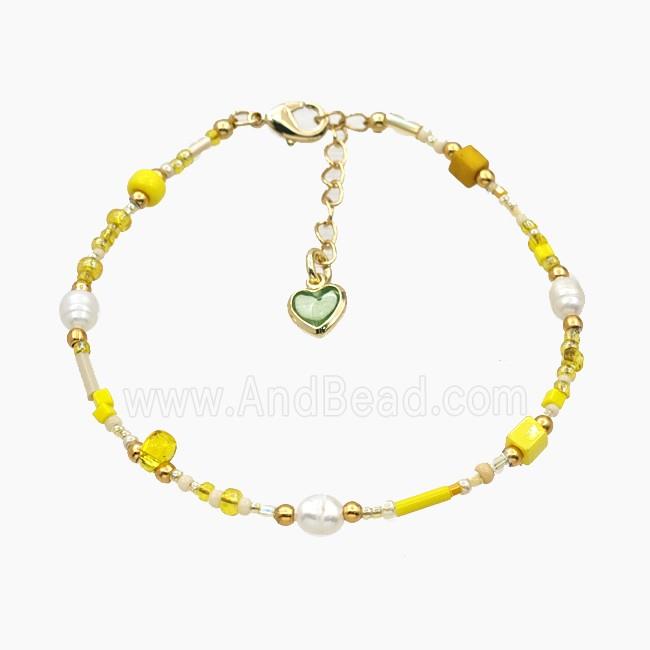 Seed Glass Bracelets With Pearl Adjustable