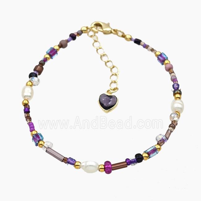 Seed Glass Bracelets With Pearl Adjustable