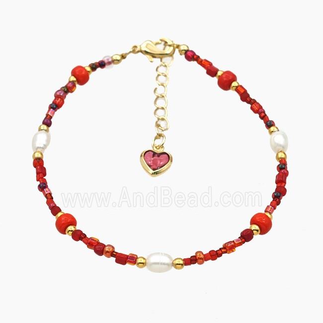 Seed Glass Bracelets With Pearl Adjustable