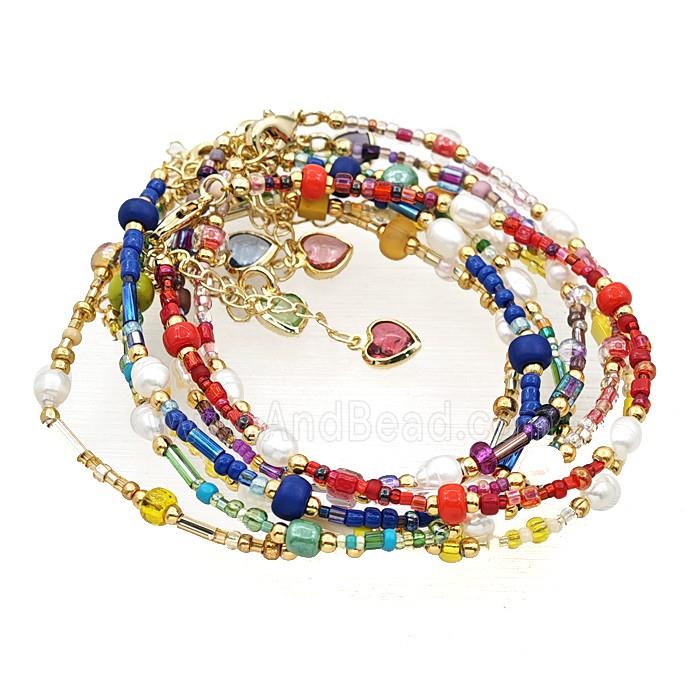 Seed Glass Bracelets With Pearl Adjustable Mixed