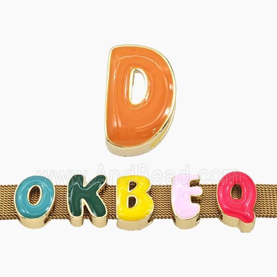 Copper Letter-D Beads Enamel Flat Hole Gold Plated