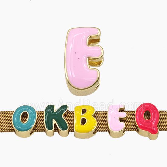 Copper Letter-E Beads Enamel Flat Hole Gold Plated