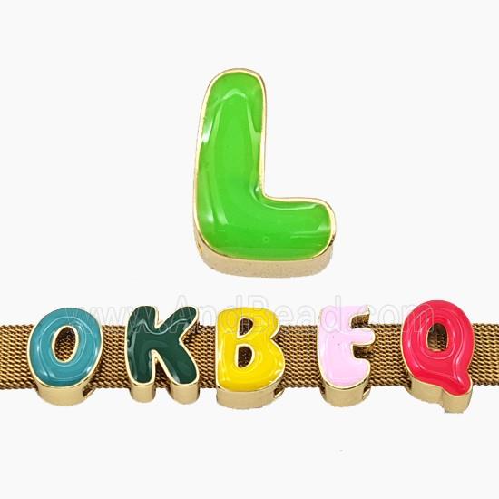 Copper Letter-L Beads Enamel Flat Hole Gold Plated