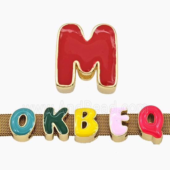 Copper Letter-M Beads Enamel Flat Hole Gold Plated