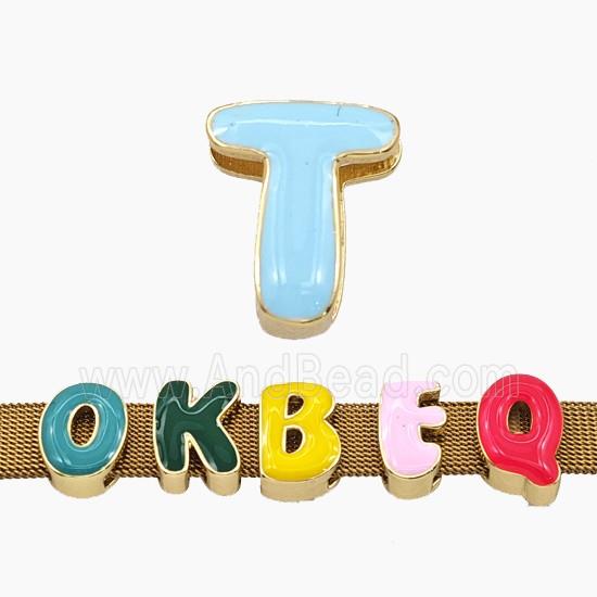 Copper Letter-T Beads Enamel Flat Hole Gold Plated
