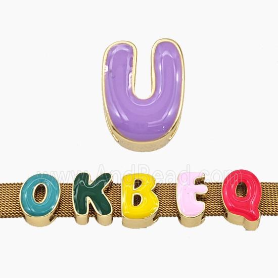 Copper Letter-U Beads Enamel Flat Hole Gold Plated