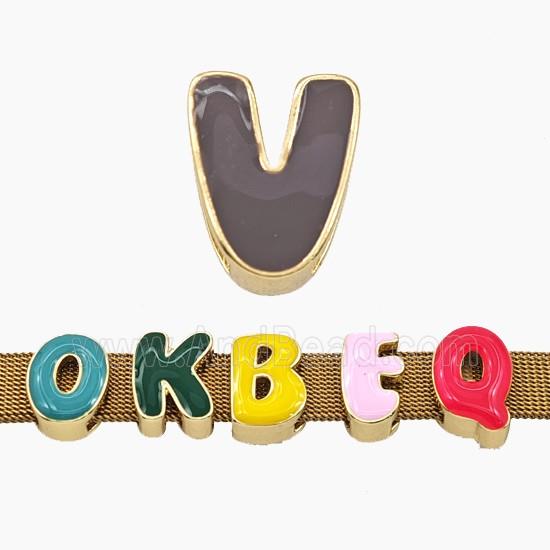 Copper Letter-V Beads Enamel Flat Hole Gold Plated