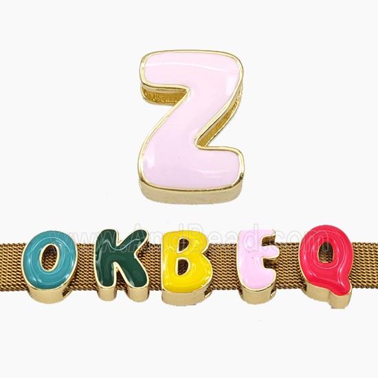 Copper Letter-Z Beads Enamel Flat Hole Gold Plated
