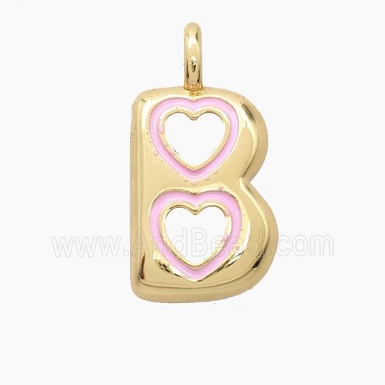 Copper Letter-B Pendant Pink Enamel Heart Gold Plated