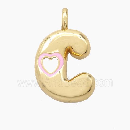 Copper Letter-C Pendant Pink Enamel Heart Gold Plated