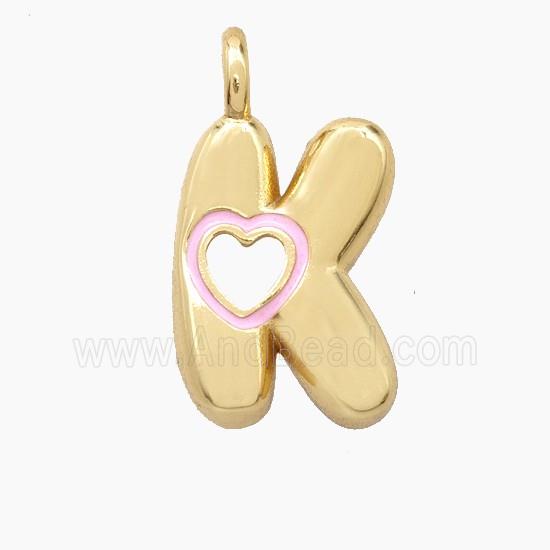 Copper Letter-K Pendant Pink Enamel Heart Gold Plated