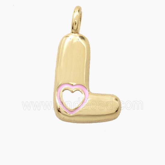 Copper Letter-L Pendant Pink Enamel Heart Gold Plated
