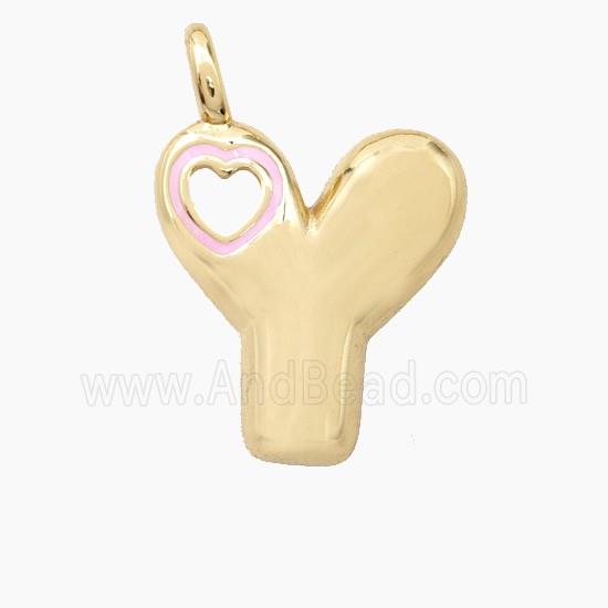 Copper Letter-Y Pendant Pink Enamel Heart Gold Plated