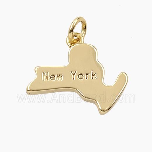 Copper Maps Of New York Pendant Gold Plated