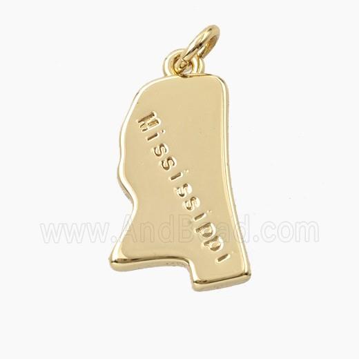 Copper Maps Of Mississippi Pendant Gold Plated