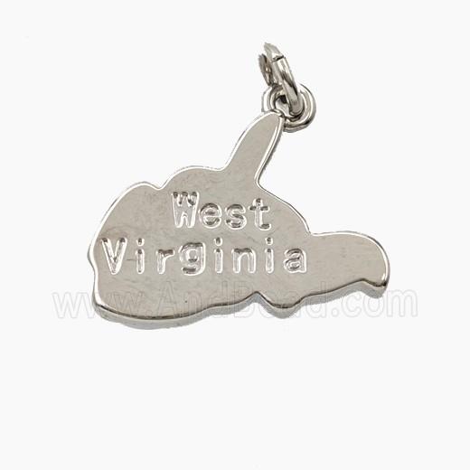 Copper Maps Of West Virginia Pendant Platinum Plated