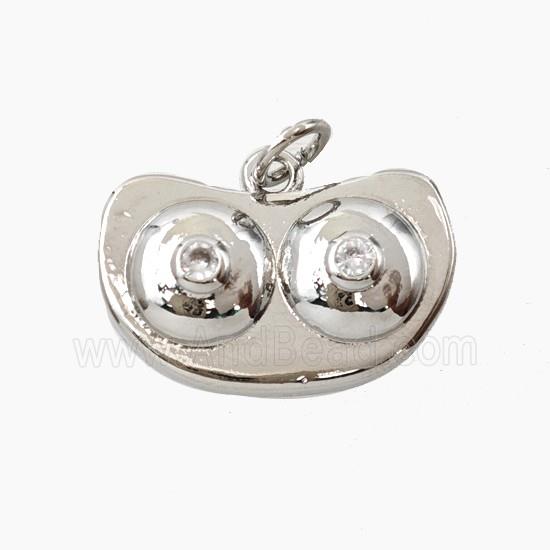 Copper Boobs Pendant Pave Zirconia Platinum Plated