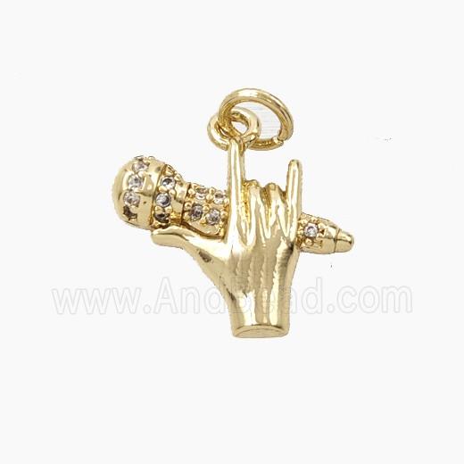Copper Microphone Hand Pendant Pave Zirconia Gold Plated