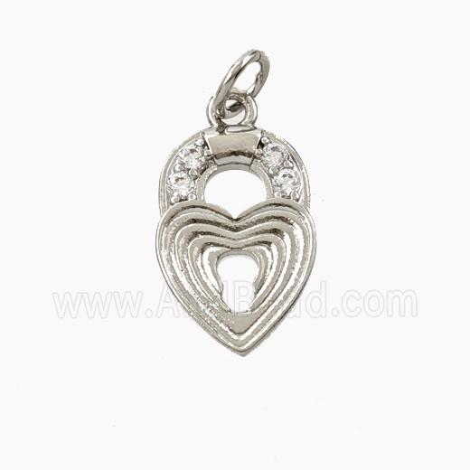 Copper Ribbed Heart Pendant Pave Zirconia Platinum Plated