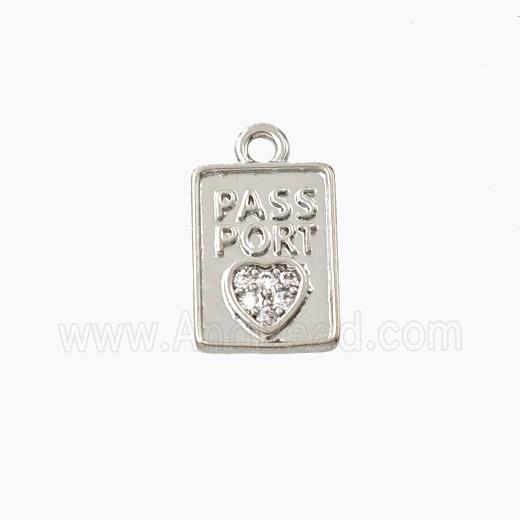 Copper Passport Pendant Pave Zirconia Heart Platinum Plated