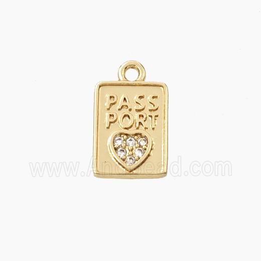 Copper Passport Pendant Pave Zirconia Heart Gold Plated