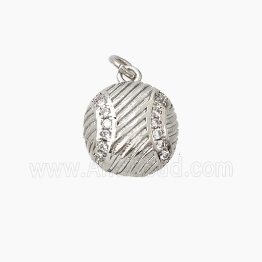 Copper Baseball Pendant Pave Zirconia Sports Platinum Plated