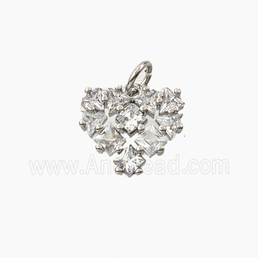 Copper Heart Pendant Pave Zirconia Platinum Plated