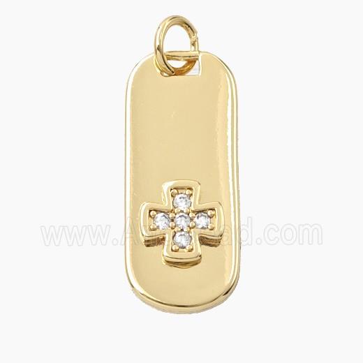 Copper Rectangle Cross Pendant Pave Zirconia Gold Plated