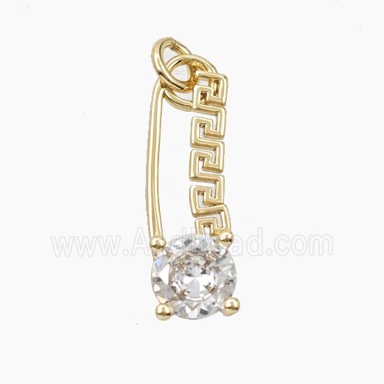 Copper Safety Pin Pendant Pave Zirconia Gold Plated