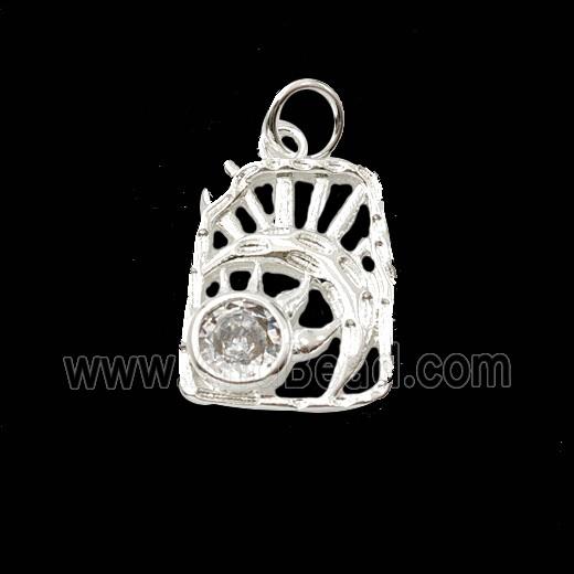 Copper Sun Moon Pendant Pave Zirconia Shiny Silver