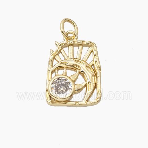 Copper Sun Moon Pendant Pave Zirconia Gold Plated