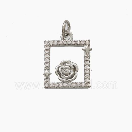 Copper RoseFlower Pendant Pave Zirconia Platinum Plated