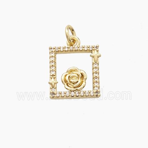 Copper RoseFlower Pendant Pave Zirconia Gold Plated