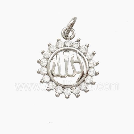 Copper Sun Pendant Pave Zirconia Allah Platinum Plated