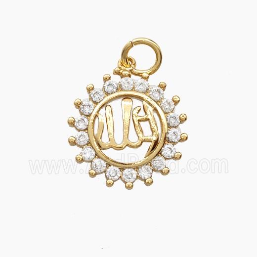 Copper Sun Pendant Pave Zirconia Allah Gold Plated