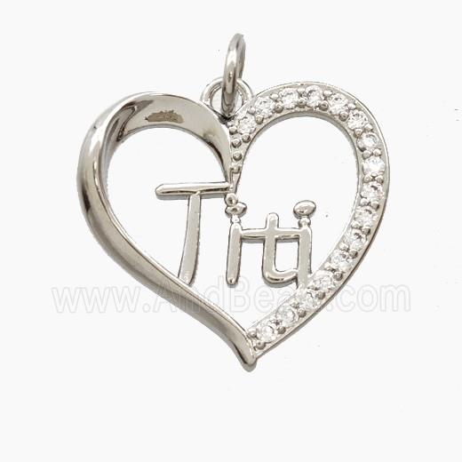Copper Heart Pendant Pave Zirconia Titi Platinum Plated