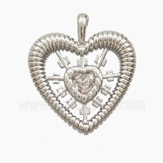 Copper Heart Pendant Pave Zirconia Platinum Plated