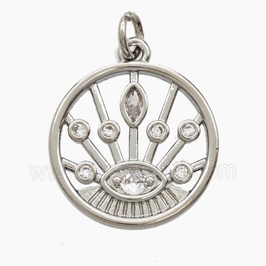 Copper Evil Eye Pendant Pave Zirconia Circle Platinum Plated