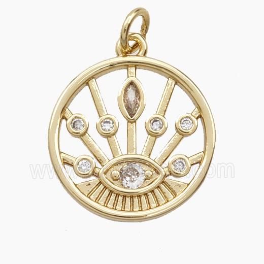 Copper Evil Eye Pendant Pave Zirconia Circle Gold Plated