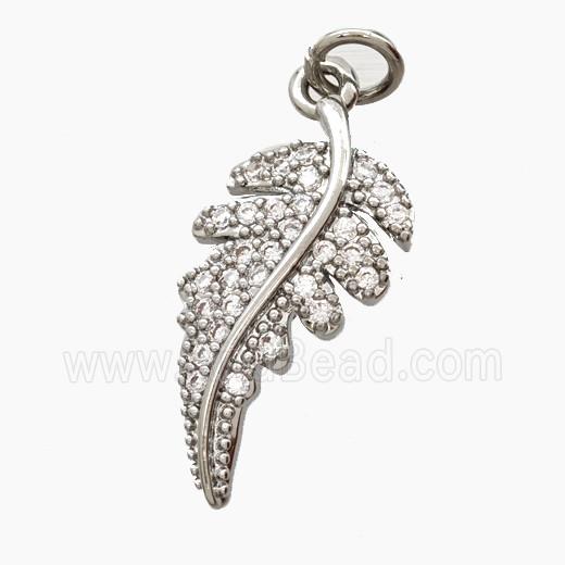 Copper Leaf Pendant Pave Zirconia Platinum Plated