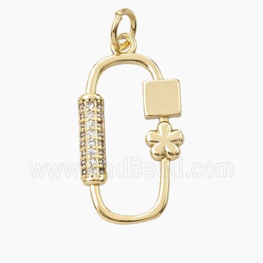 Copper Rectangle Pendant Pave Zirconia Flower Gold Plated