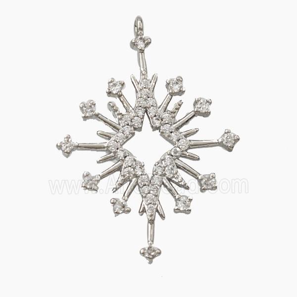 Copper Snowflake Pendant Pave Zirconia Sputnik Platinum Plated