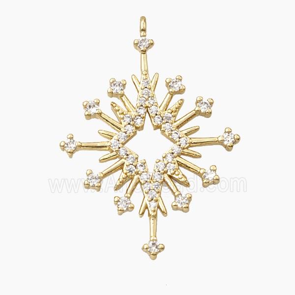 Copper Snowflake Pendant Pave Zirconia Sputnik Gold Plated