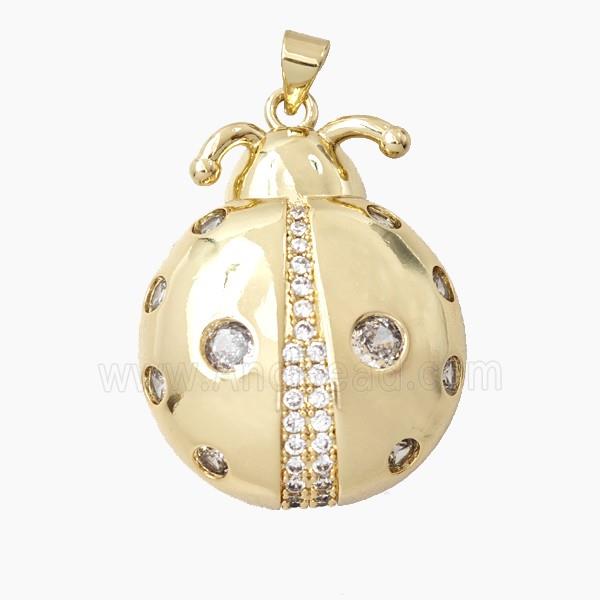 Copper Ladybug Pendant Pave Zirconia Gold Plated