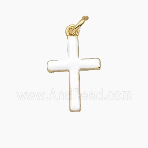 Copper Cross Pendant White Enamel Gold Plated